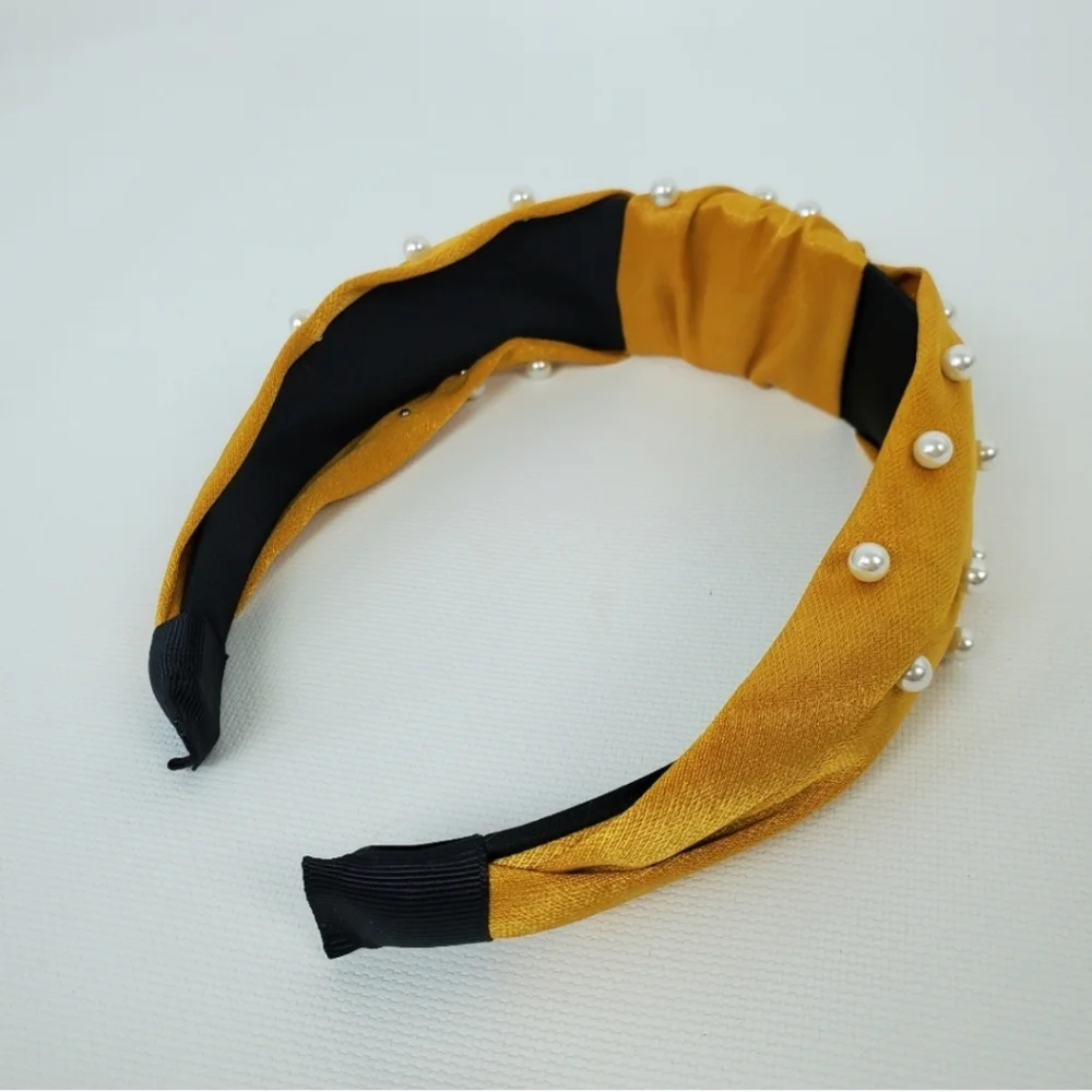 Wide Head Band Hairband Knot Pearls Beads